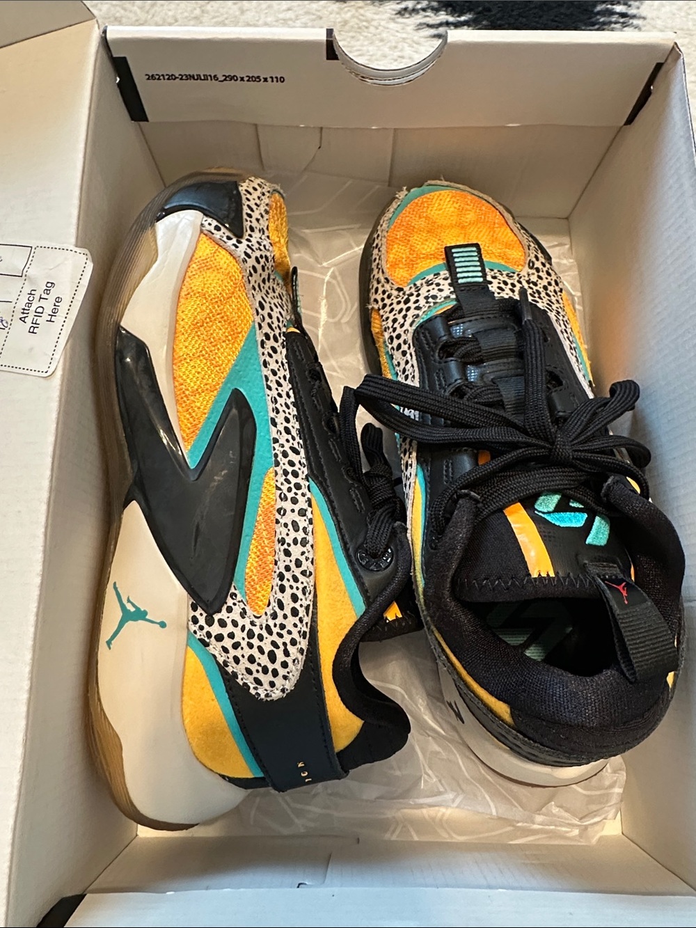 Jordan Kids Sneakers in Yellow, Teal & Black with Spot Accent
